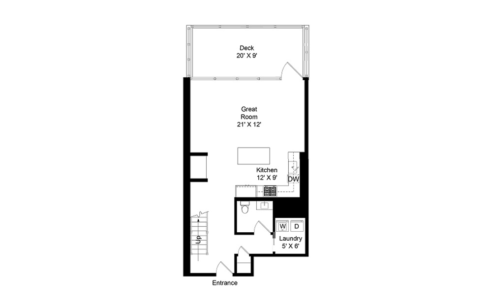 E1 - 3 bedroom floorplan layout with 2 baths and 1383 square feet. (Floor 1)