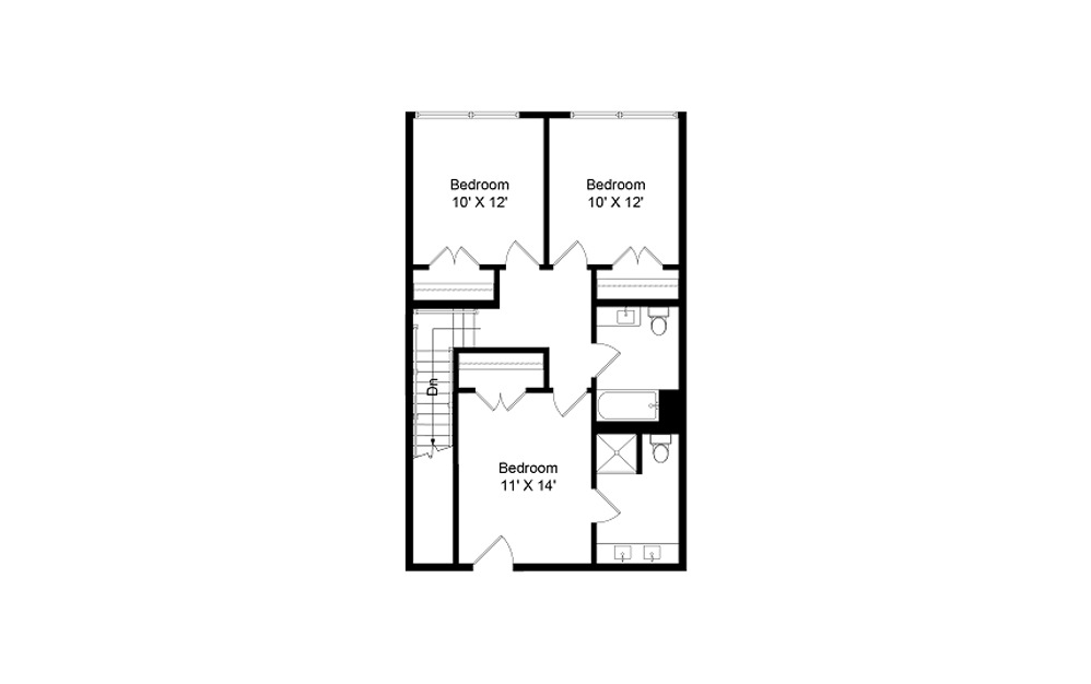 E2 - 3 bedroom floorplan layout with 2 baths and 1461 to 1463 square feet. (Floor 2)