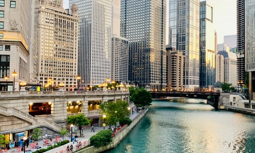 view of river and apartments in river north chicago